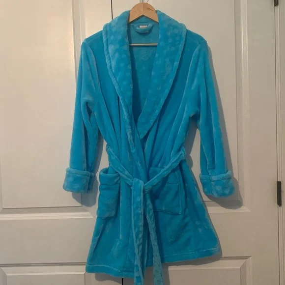 Turquoise Blue Plush Bath Robe - Picture 2 of 13